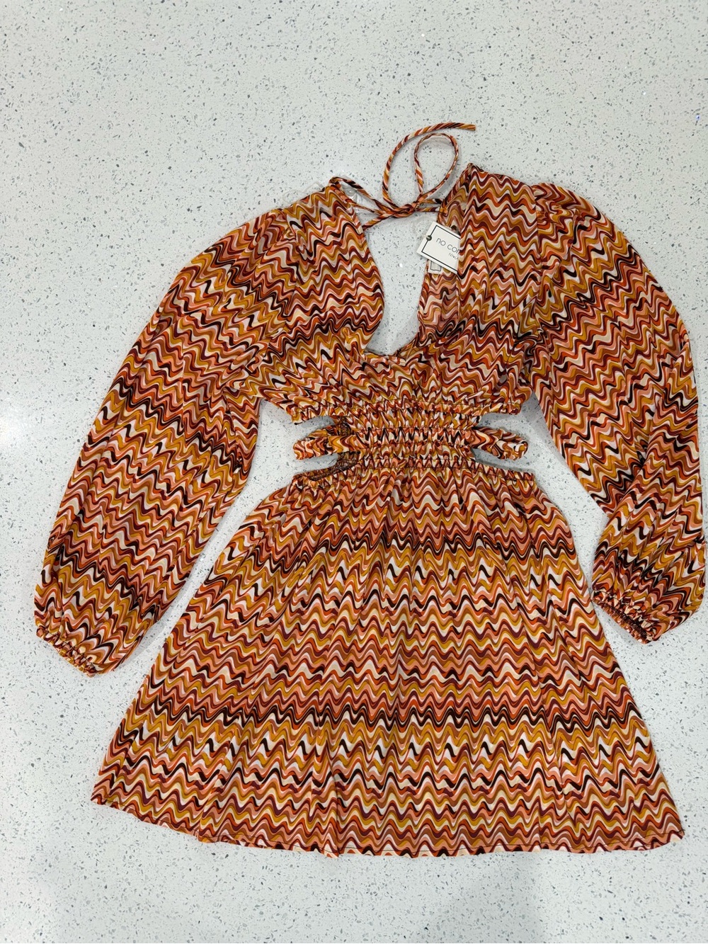Casual Women's Zigzag Print Mini Dress - Orange Multi